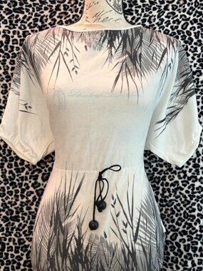 Tropical Palm Print Midi Dress Waist Tie Flowy Resort Vacation Dress